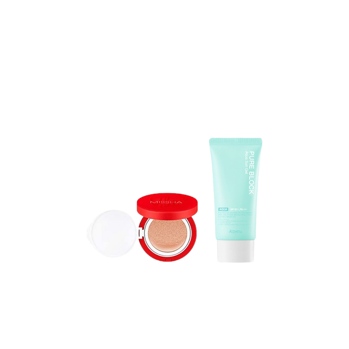 A'PIEU - Pure Block Aqua Sun Gel SPF50+ PA+++ X X MISSHA - Velvet Finish Cushion SPF50+ PA+++ - 15g - 23 61352