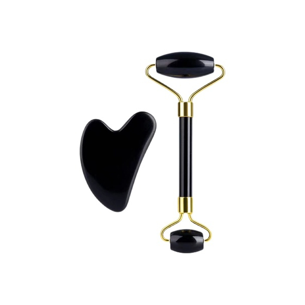 MissLady - Face Roller with Scraping Board Gua Sha Massage Set - 2pc/set - Black