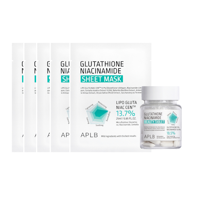 APLB - Glutathione Niacinamide Beauty Tablet - 30ea & Sheet Mask - 25ml (5 pcs) Set 87897