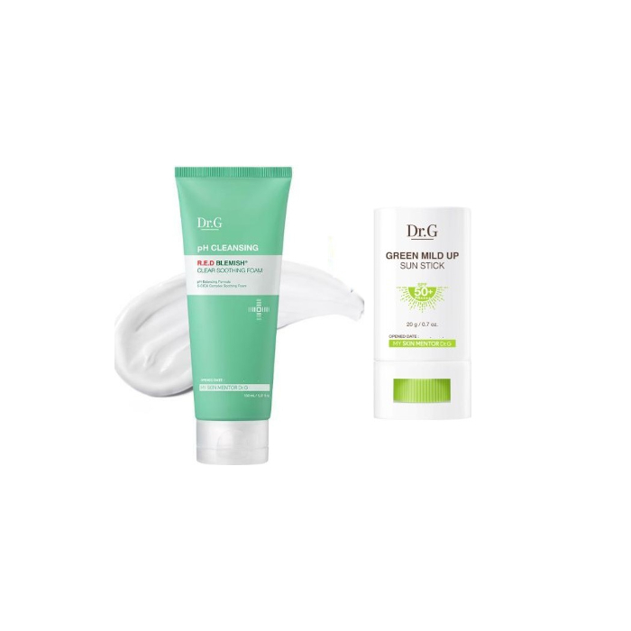 Dr. G Green Mild Up Sun Stick SPF50+ PA++++ - 20g (1ea) + R. E.D Blemish Clear Soothing pH Cleansing Foam 150ml - 150ml - White...