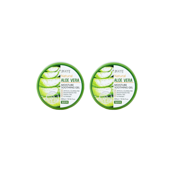 Jigott - Natural Aloe Vera Moisture Soothing Gel - 300ml (2ea) Set 51278
