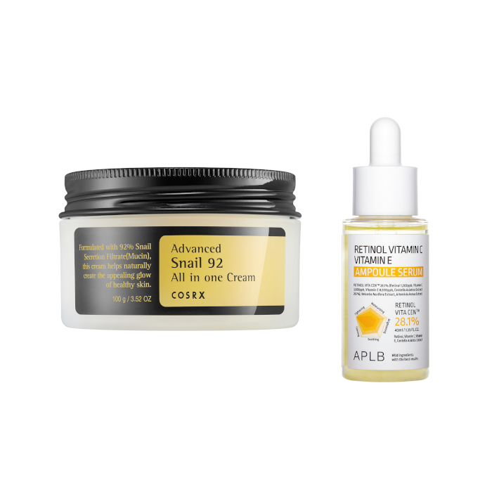 COSRX - Advanced Snail 92 All In One Cream - 100g + APLB - Retinol Vitamin C Vitamin E Ampoule Serum - 40ml Set 53404