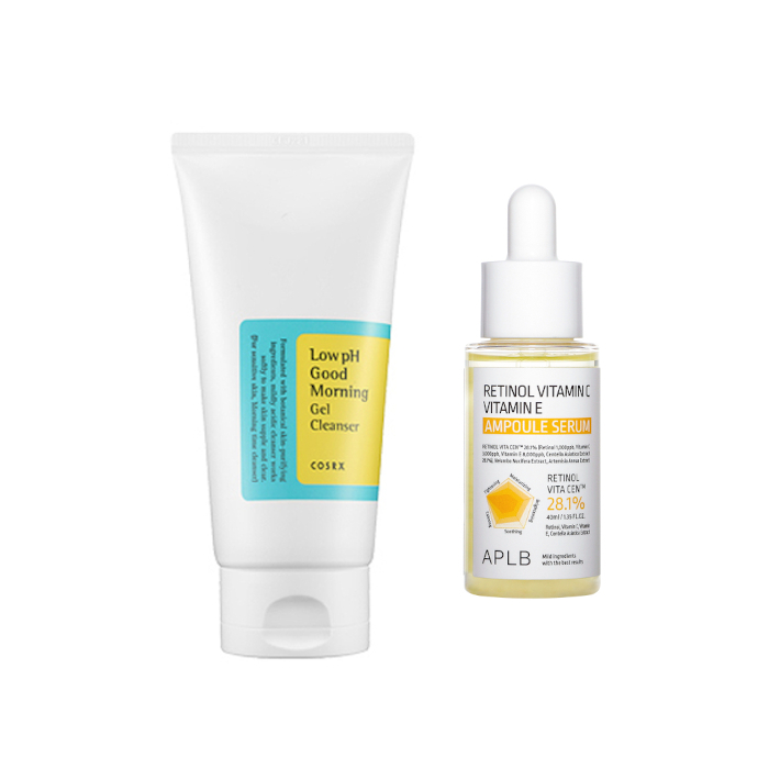 COSRX - Low pH Good Morning Gel Cleanser - 150ml + APLB - Retinol Vitamin C Vitamin E Ampoule Serum - 40ml Set 53396