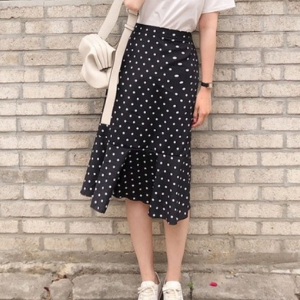 Cherryville - Short Sleeve Printed T-Shirt + Band Waist Dotted Mermaid Skirt