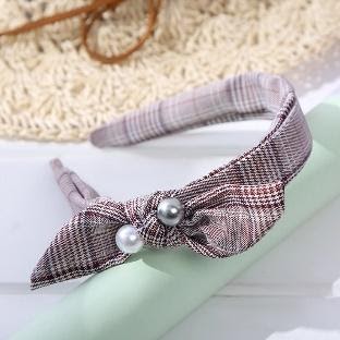 Stylevana - Faux Pearl Plaid Bow Headband