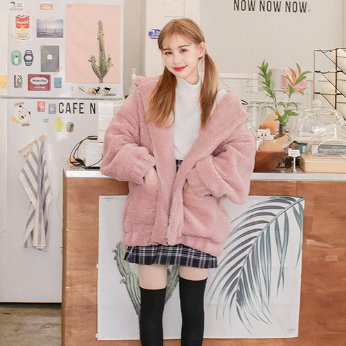 Icecream12 - Furry Hooded Zip Jacket