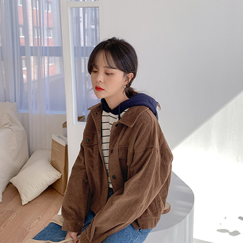 MERONGSHOP - Corduroy Buttoned Jacket