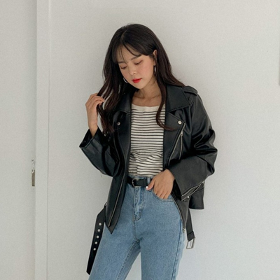 MERONGSHOP Faux Leather Biker Jacket