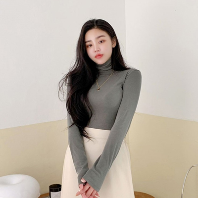 Icecream12 Long-Sleeve Turtleneck Plain Top