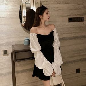  Cinderella's Closet - Tied-Sleeve Off-Shoulder Velvet A-Line Mini Skirt