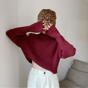 MissLady - Mock-Turtleneck Cut-Out Shoulder Ribbed Knit Top