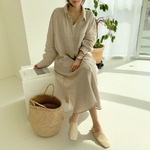  NANING9 - Long-Sleeve Pocket Shirtdress