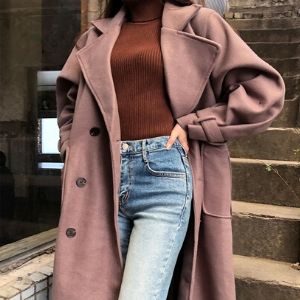  Icecream12 - Plain Single-Breasted Long Coat with Sash