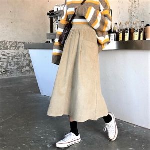  MissLady - Band-Waist Corduroy Midi Skirt