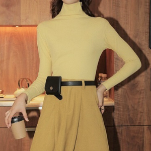  MissLady - Long-Sleeve Turtleneck Plain Top - Yellow