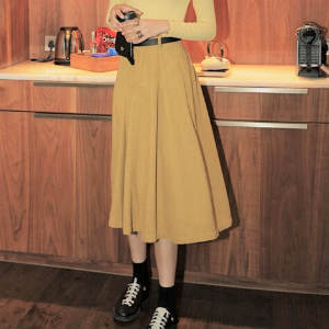  MissLady - Plain Corduroy Midi Skirt - Yellow