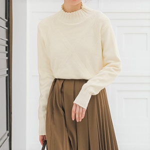  MissLady - Mock Turtle-Neck Pointelle Knit Top