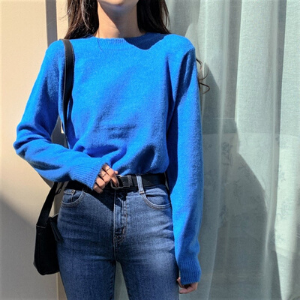  MERONGSHOP - Long-Sleeve Round-NecK Plain Knit Top