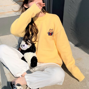  Dearest - Teddy Bear Embroderied Pocket Knit Top 