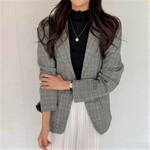 MERONGSHOP - Single-Button Plaid Blazer