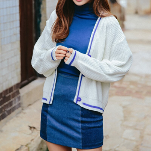  Icecream12 - Long-Sleeve Plain Turtleneck Ribbed Top