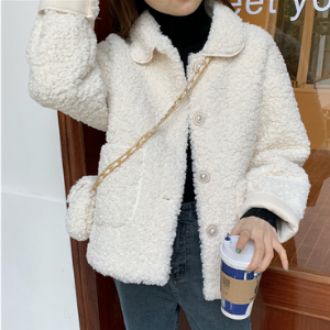  MissLady - Set: Sherpa-Fleece Plain Jacket + Sherpa-Fleece Crossbody Bag