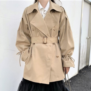 Rosy.B - Tie-Sleeve Trench Coat with Belt