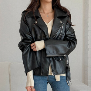 MERONGSHOP - Faux Leather Biker Jacket