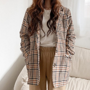 Icecream12 - Plaid Blazer - Brown/One Size