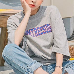  chuu - Elbow-Sleeve Lettering Print T-Shirt