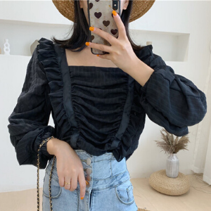  Chi Chi - Long-Sleeve Shirred Crop Blouse
