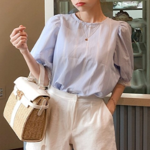  Cherryville - Elbow-Sleeve Lace Panel Blouse